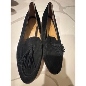 Franco Sarto Black Suede Tassel Loafers Womens 9.5M Slip On Almond Toe Shoes